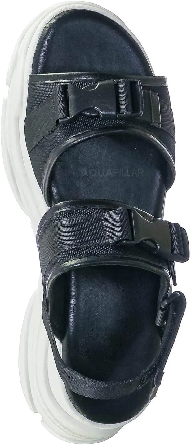 Athleisure Chunky Platform Sporty Sandal - Elastic Hook & Loop Slingbacks