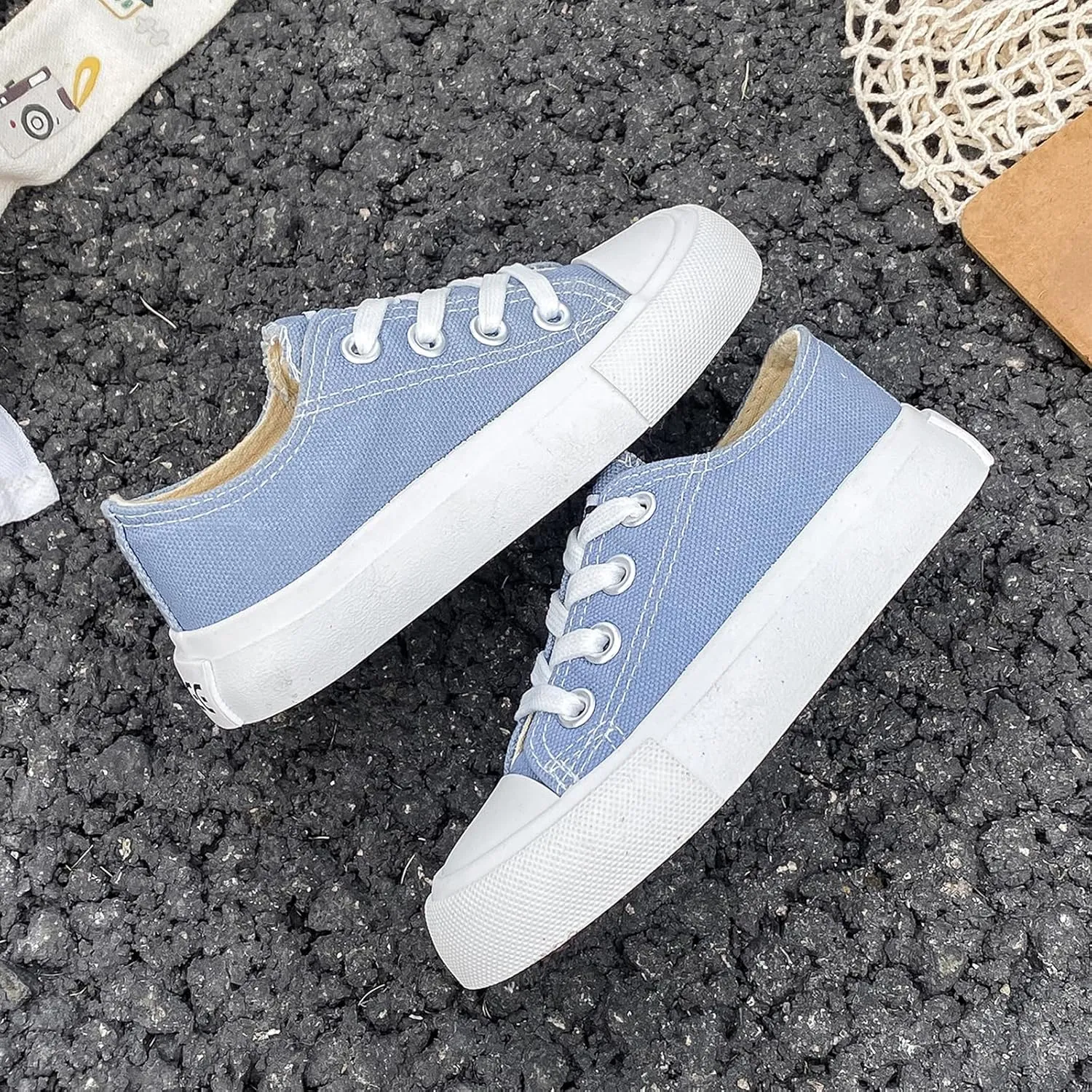 Boys Girls Baby Children's Shoes Low top lace-up Children's Canvas Shoes Back-to-School Season Small White Shoes Children's Sneakers Teens Medium and Large Kids Skateboarding Shoes