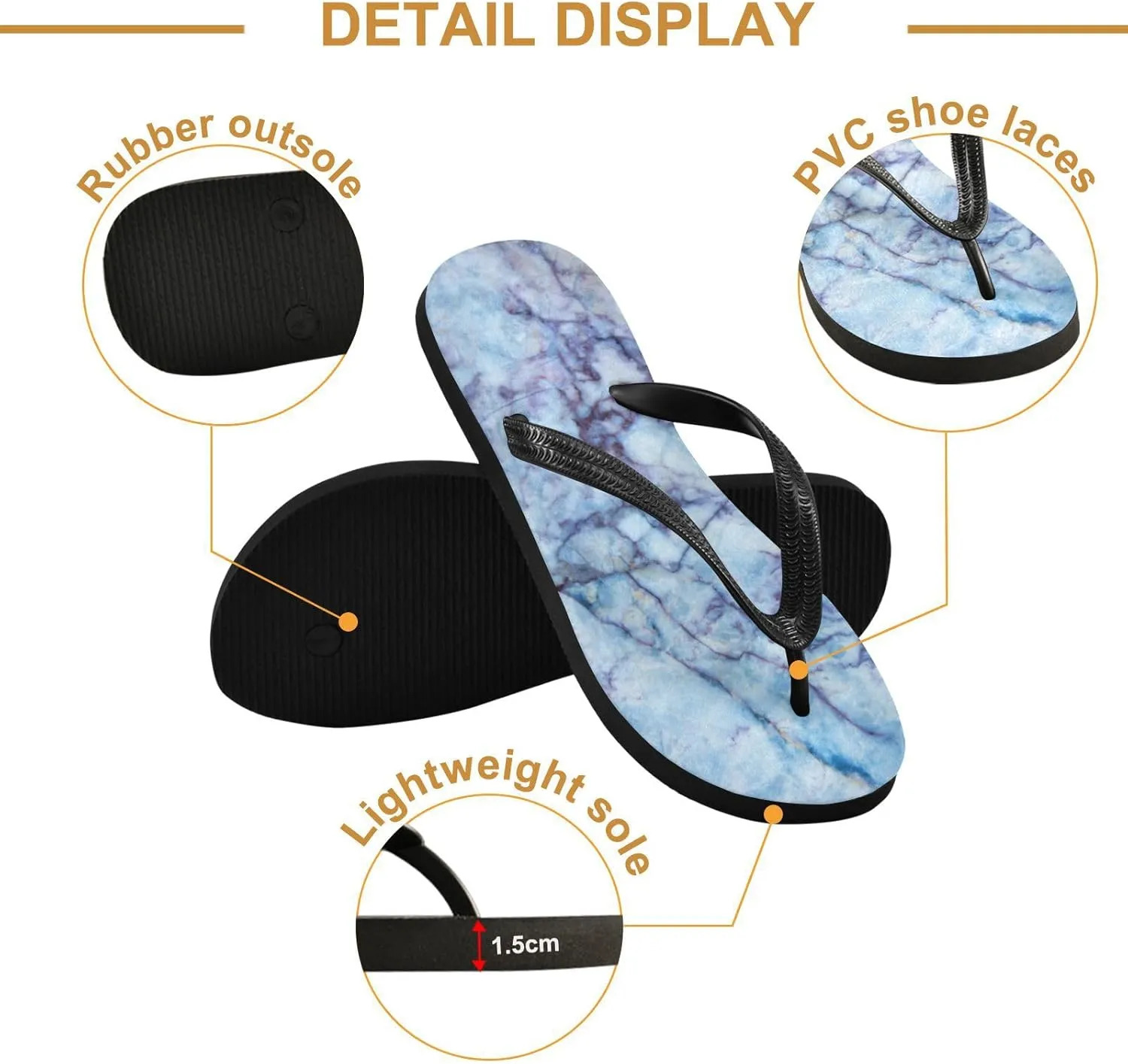 Casual Women's Slim Flip Flops - Colorful Striped Marble Summer Thong Flat Sandals Rubber Slide Slippers Shower Shoes