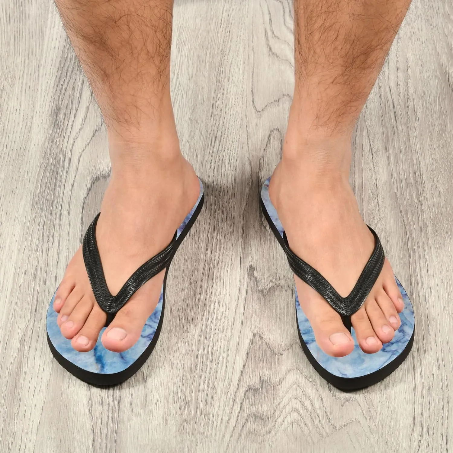 Casual Women's Slim Flip Flops - Colorful Striped Marble Summer Thong Flat Sandals Rubber Slide Slippers Shower Shoes