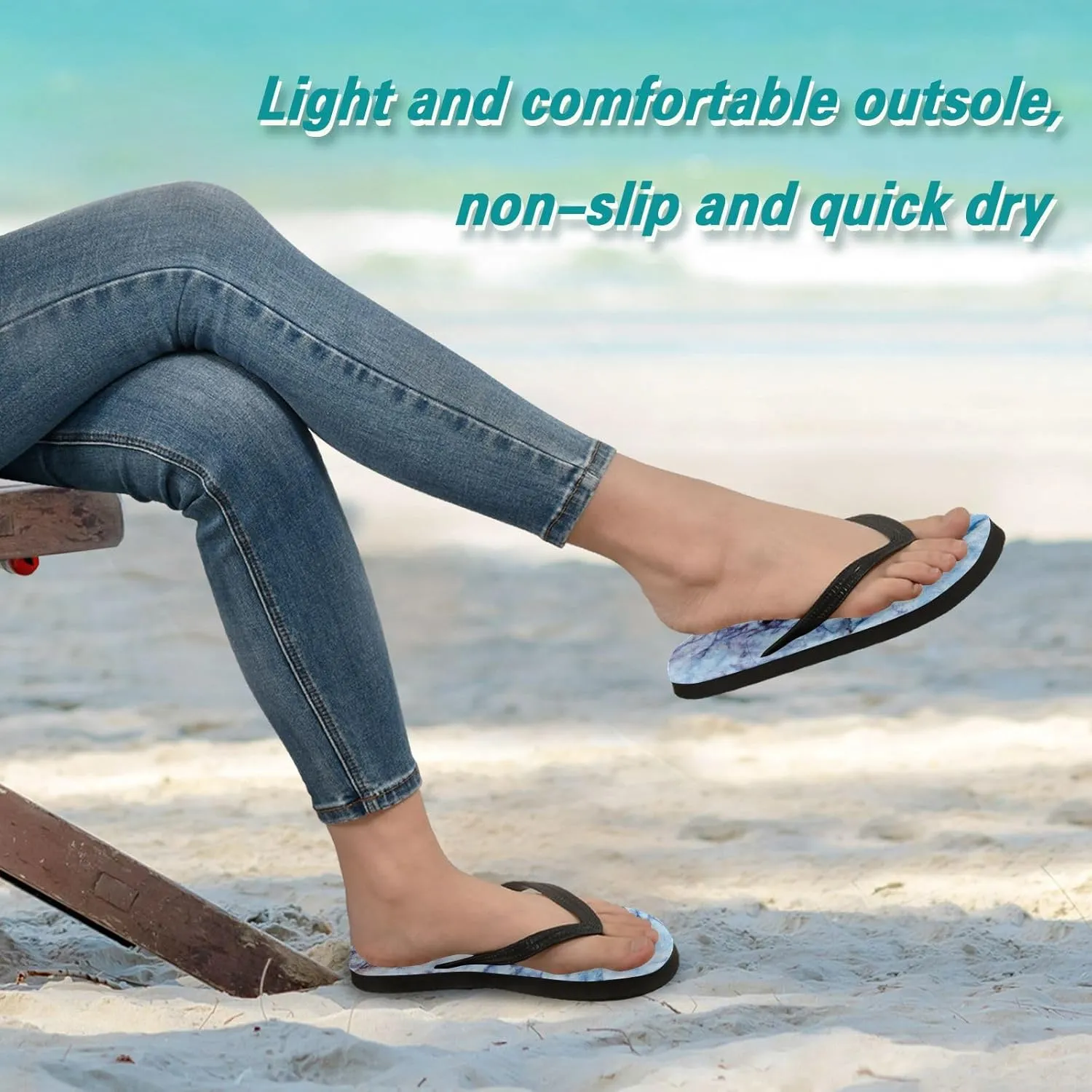 Casual Women's Slim Flip Flops - Colorful Striped Marble Summer Thong Flat Sandals Rubber Slide Slippers Shower Shoes