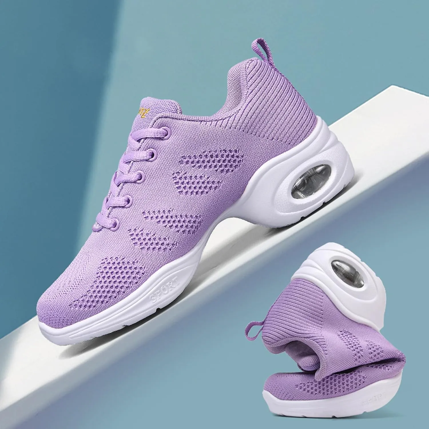CERYTHRINA Women's Dance Shoes Lace-up Jazz Shoes Breathable Mesh Sneakers Air Cushion Athletic Walking Shoes