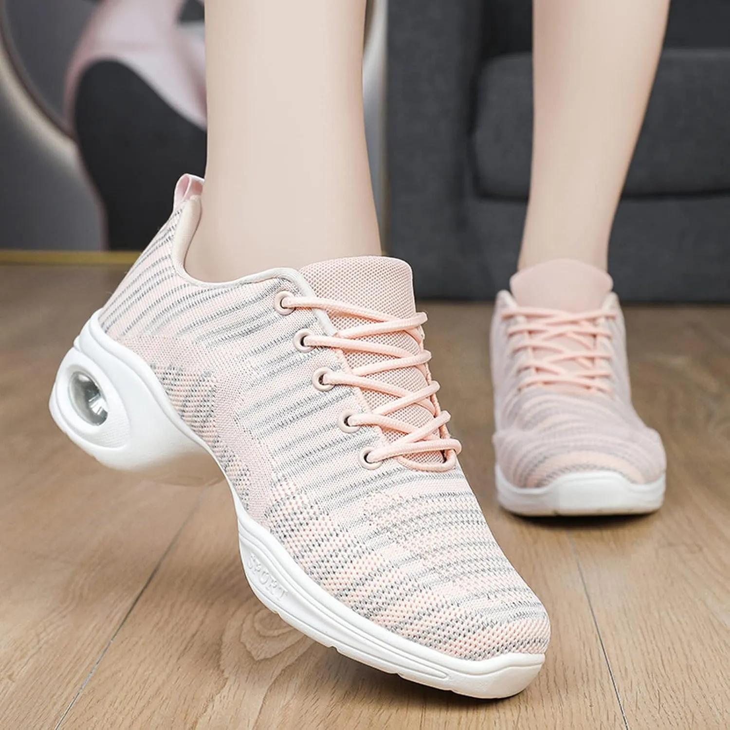 CERYTHRINA Women's Dance Shoes Lace-up Jazz Shoes Breathable Mesh Sneakers Air Cushion Athletic Walking Shoes