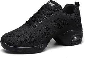 CERYTHRINA Women's Dance Shoes Lace-up Jazz Shoes Breathable Mesh Sneakers Air Cushion Athletic Walking Shoes