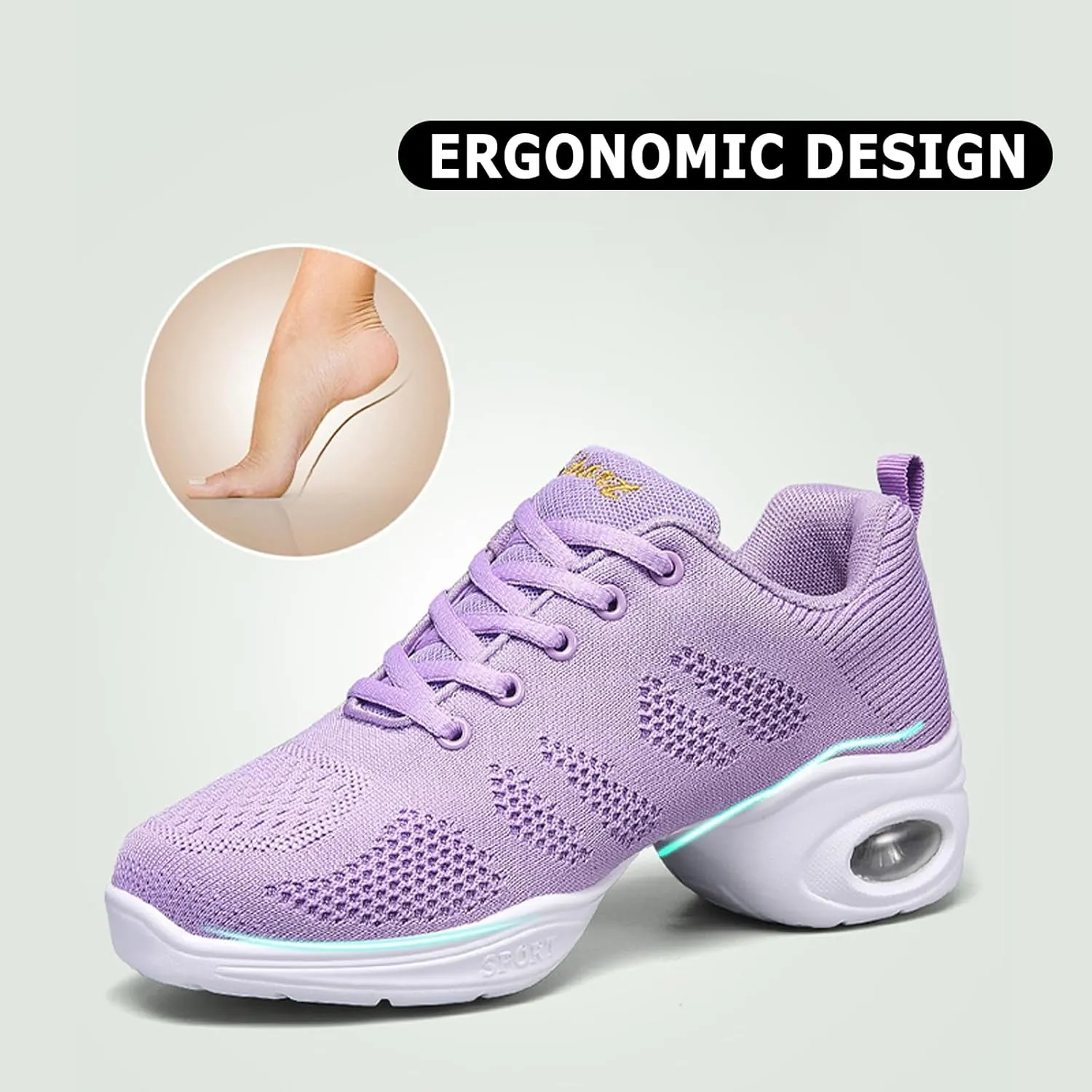 CERYTHRINA Women's Dance Shoes Lace-up Jazz Shoes Breathable Mesh Sneakers Air Cushion Athletic Walking Shoes