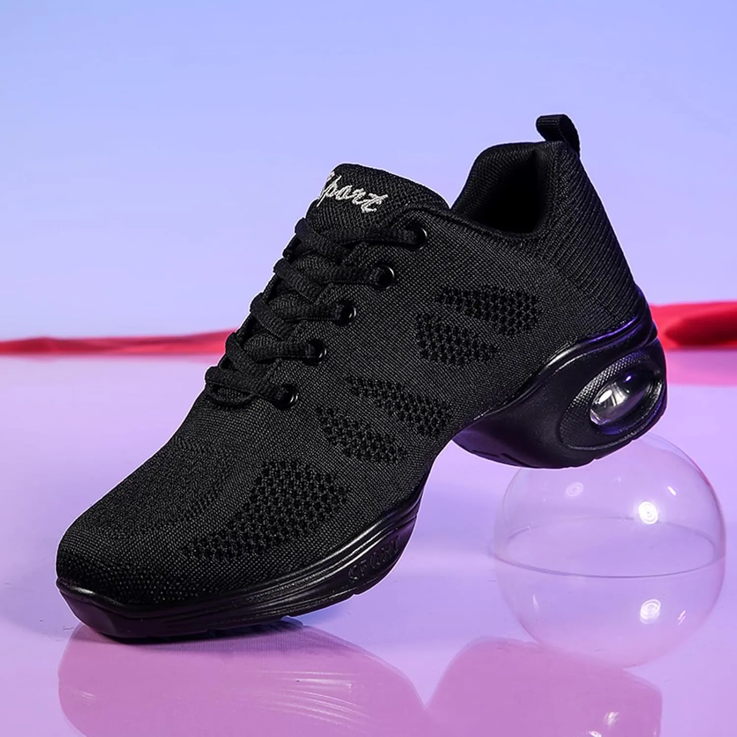 CERYTHRINA Women's Dance Shoes Lace-up Jazz Shoes Breathable Mesh Sneakers Air Cushion Athletic Walking Shoes