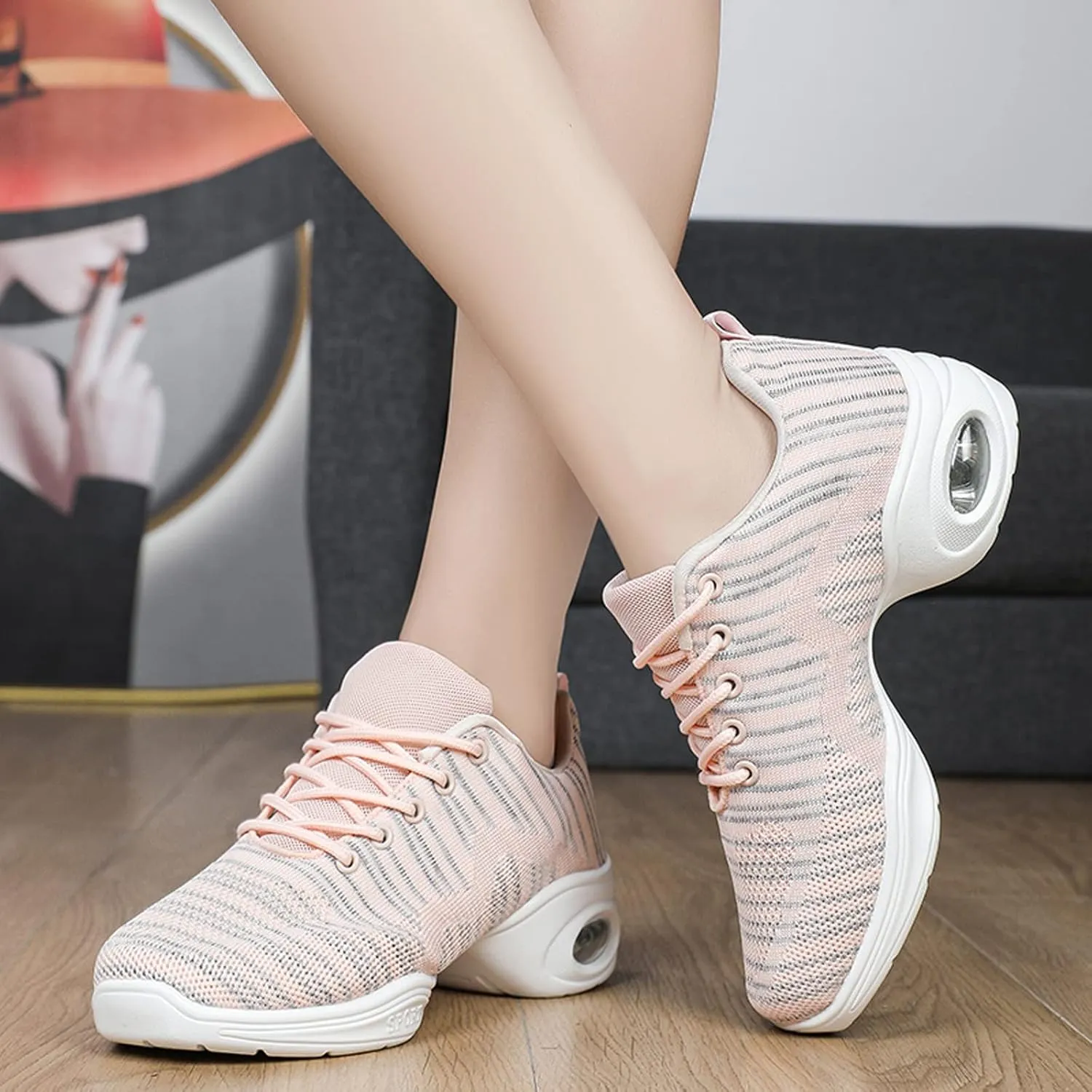 CERYTHRINA Women's Dance Shoes Lace-up Jazz Shoes Breathable Mesh Sneakers Air Cushion Athletic Walking Shoes