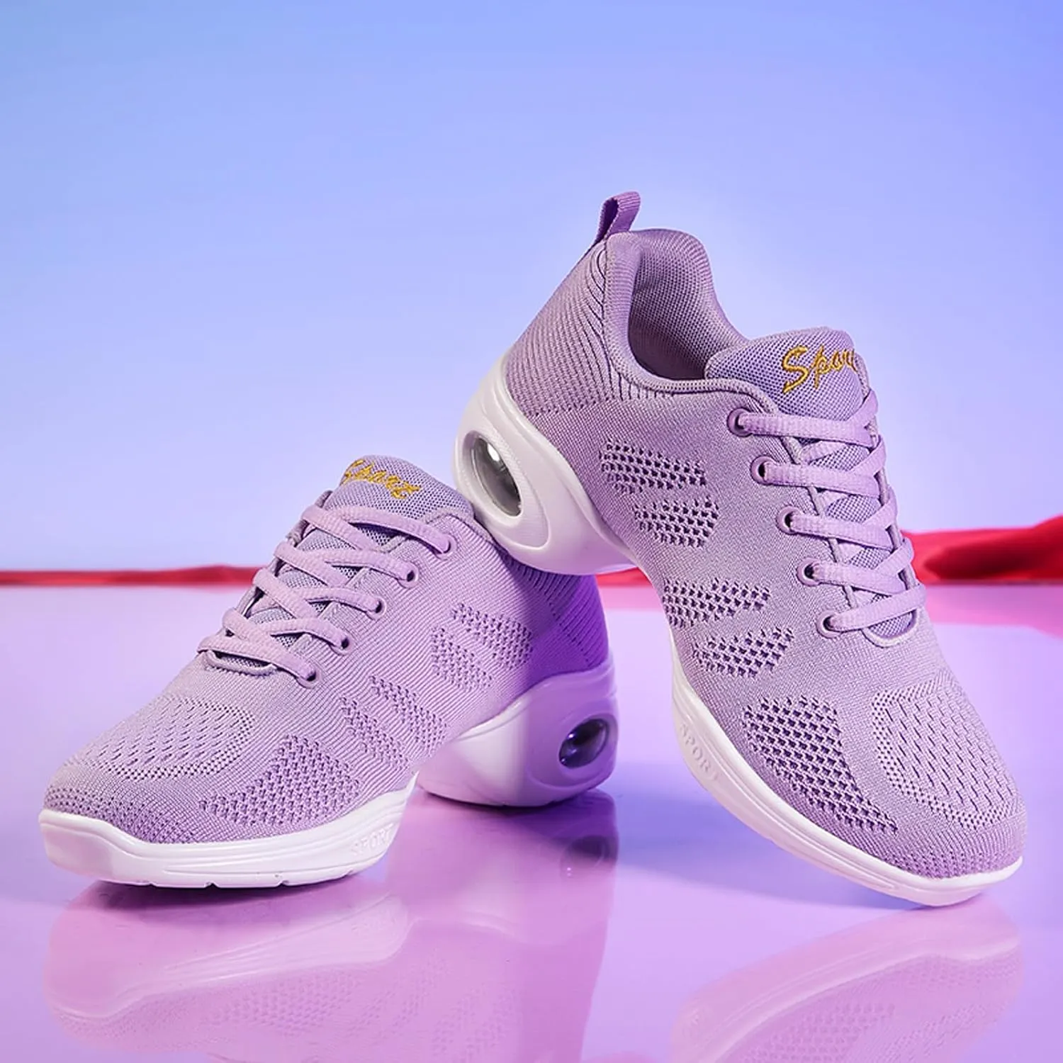 CERYTHRINA Women's Dance Shoes Lace-up Jazz Shoes Breathable Mesh Sneakers Air Cushion Athletic Walking Shoes