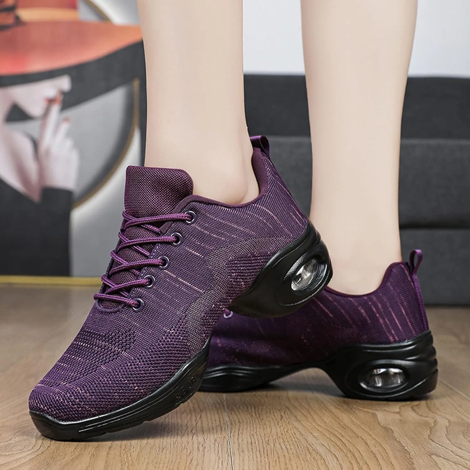 CERYTHRINA Women's Dance Shoes Lace-up Jazz Shoes Breathable Mesh Sneakers Air Cushion Athletic Walking Shoes