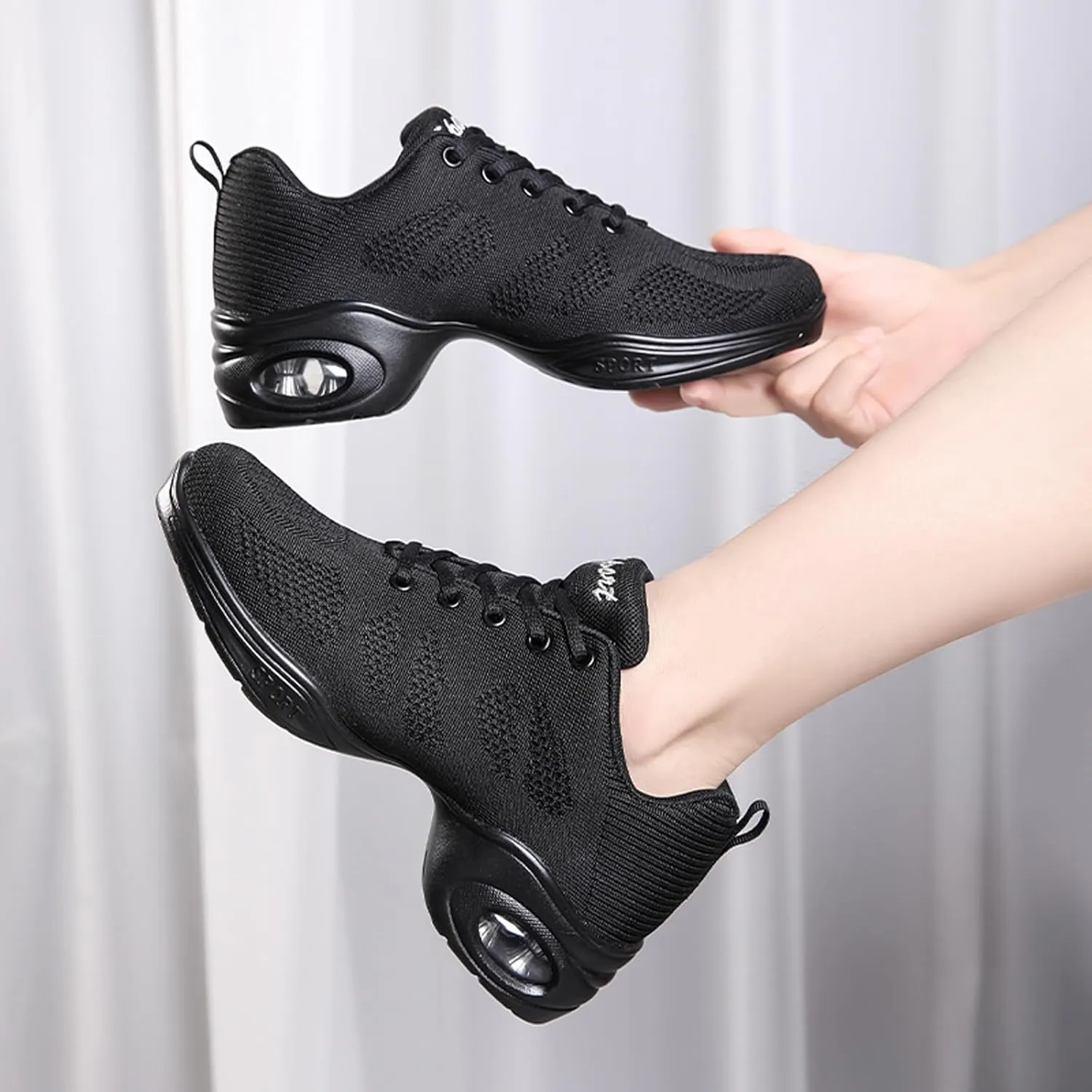 CERYTHRINA Women's Dance Shoes Lace-up Jazz Shoes Breathable Mesh Sneakers Air Cushion Athletic Walking Shoes