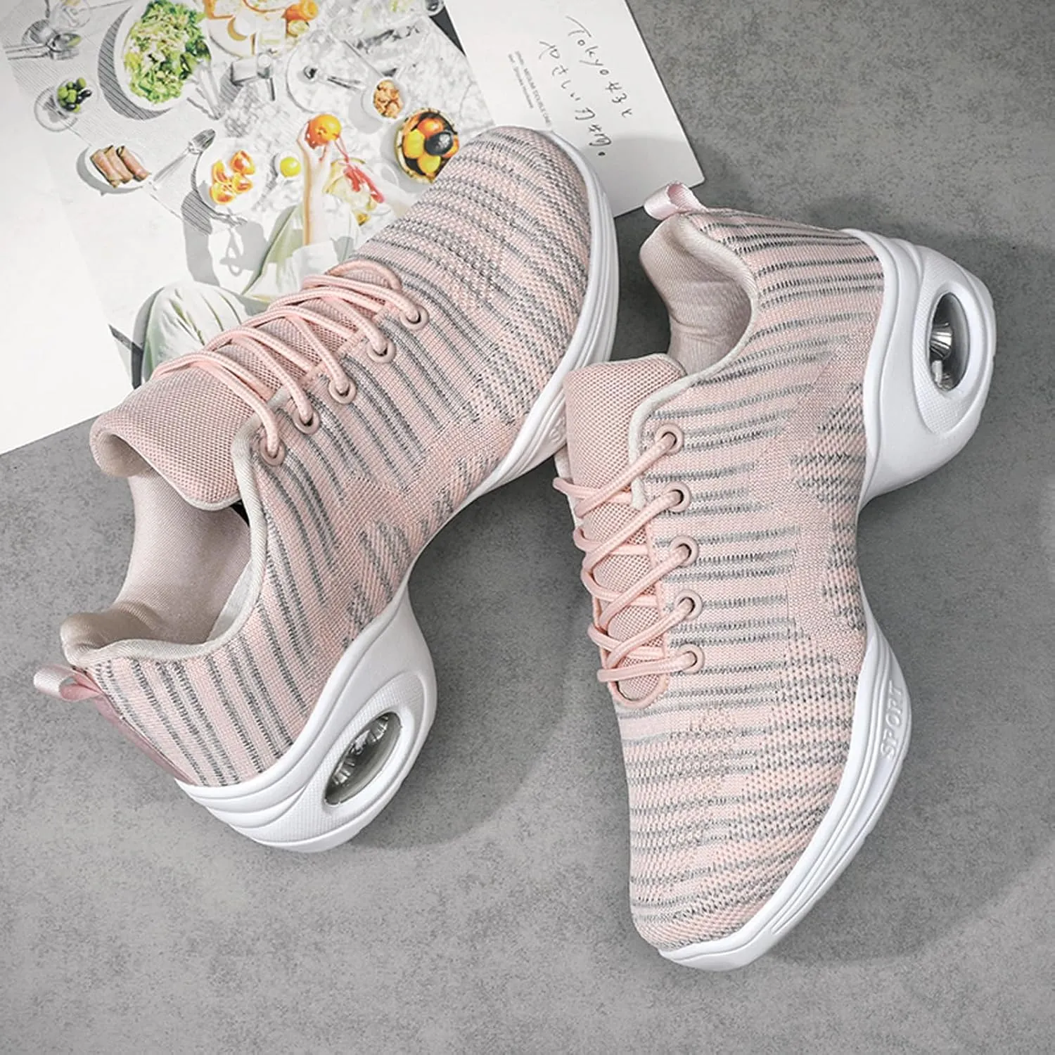 CERYTHRINA Women's Dance Shoes Lace-up Jazz Shoes Breathable Mesh Sneakers Air Cushion Athletic Walking Shoes
