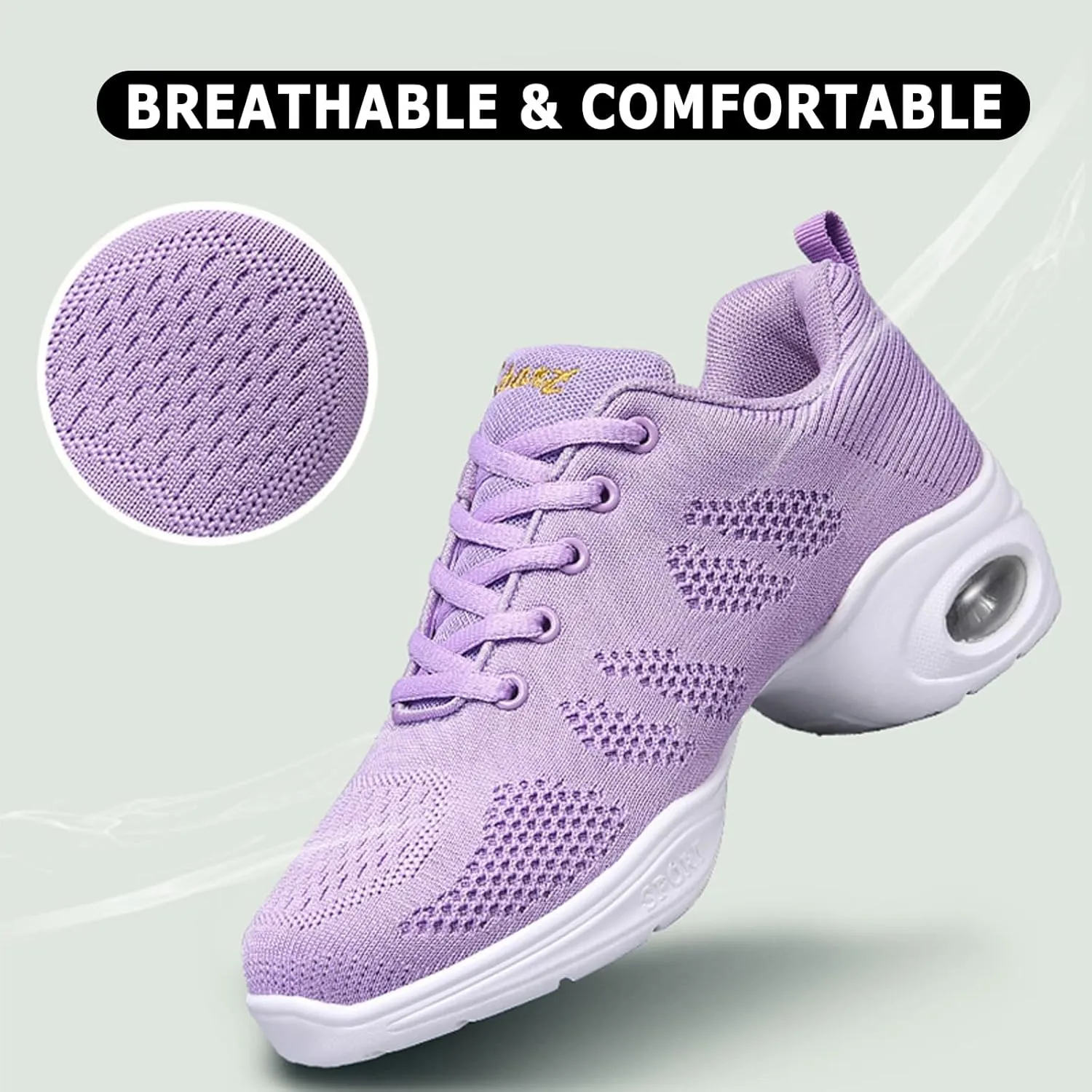 CERYTHRINA Women's Dance Shoes Lace-up Jazz Shoes Breathable Mesh Sneakers Air Cushion Athletic Walking Shoes