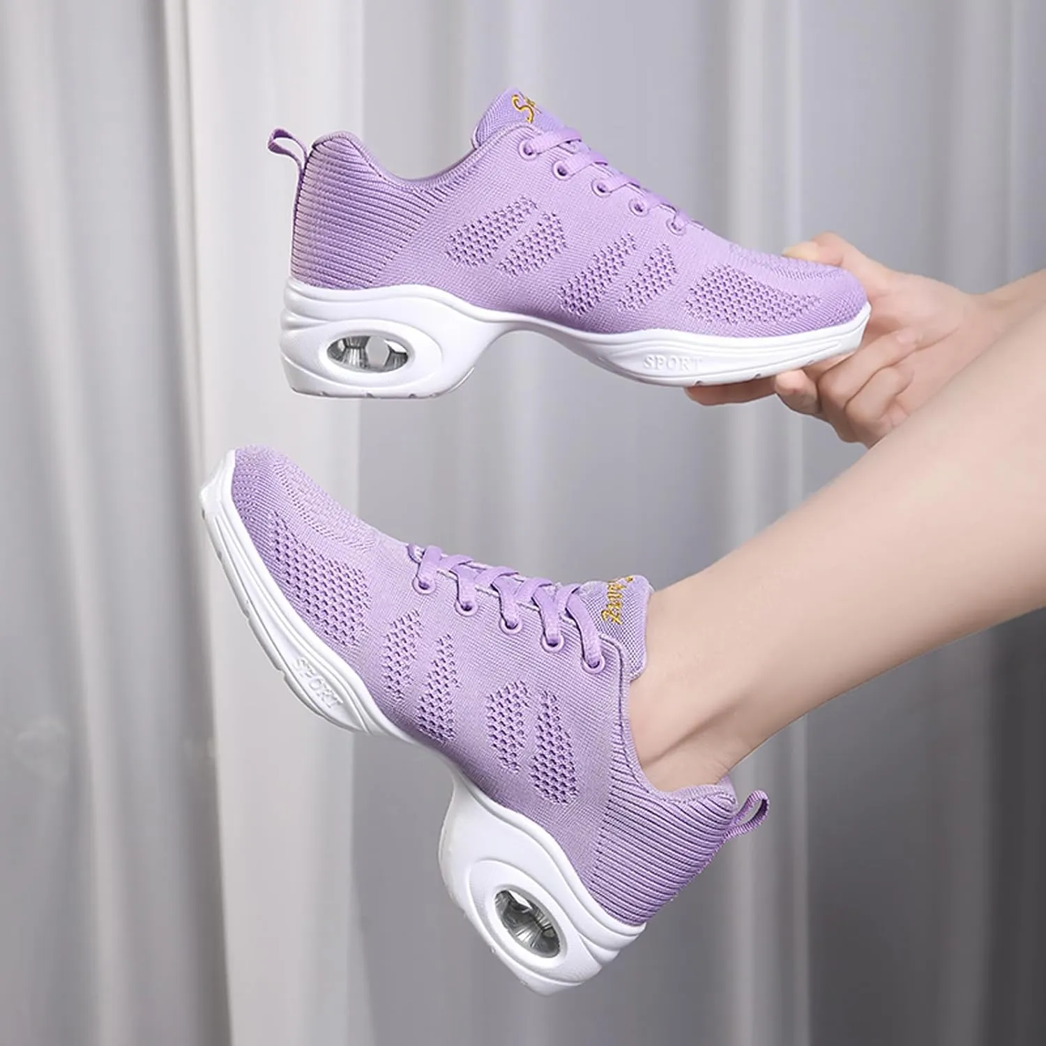 CERYTHRINA Women's Dance Shoes Lace-up Jazz Shoes Breathable Mesh Sneakers Air Cushion Athletic Walking Shoes