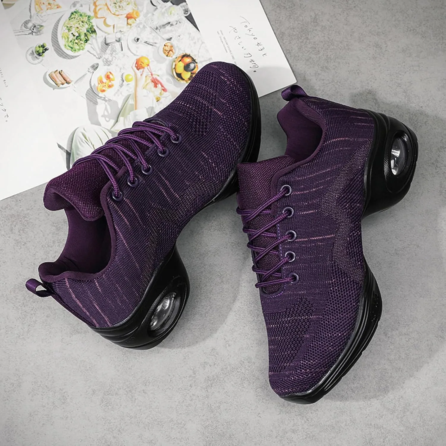 CERYTHRINA Women's Dance Shoes Lace-up Jazz Shoes Breathable Mesh Sneakers Air Cushion Athletic Walking Shoes