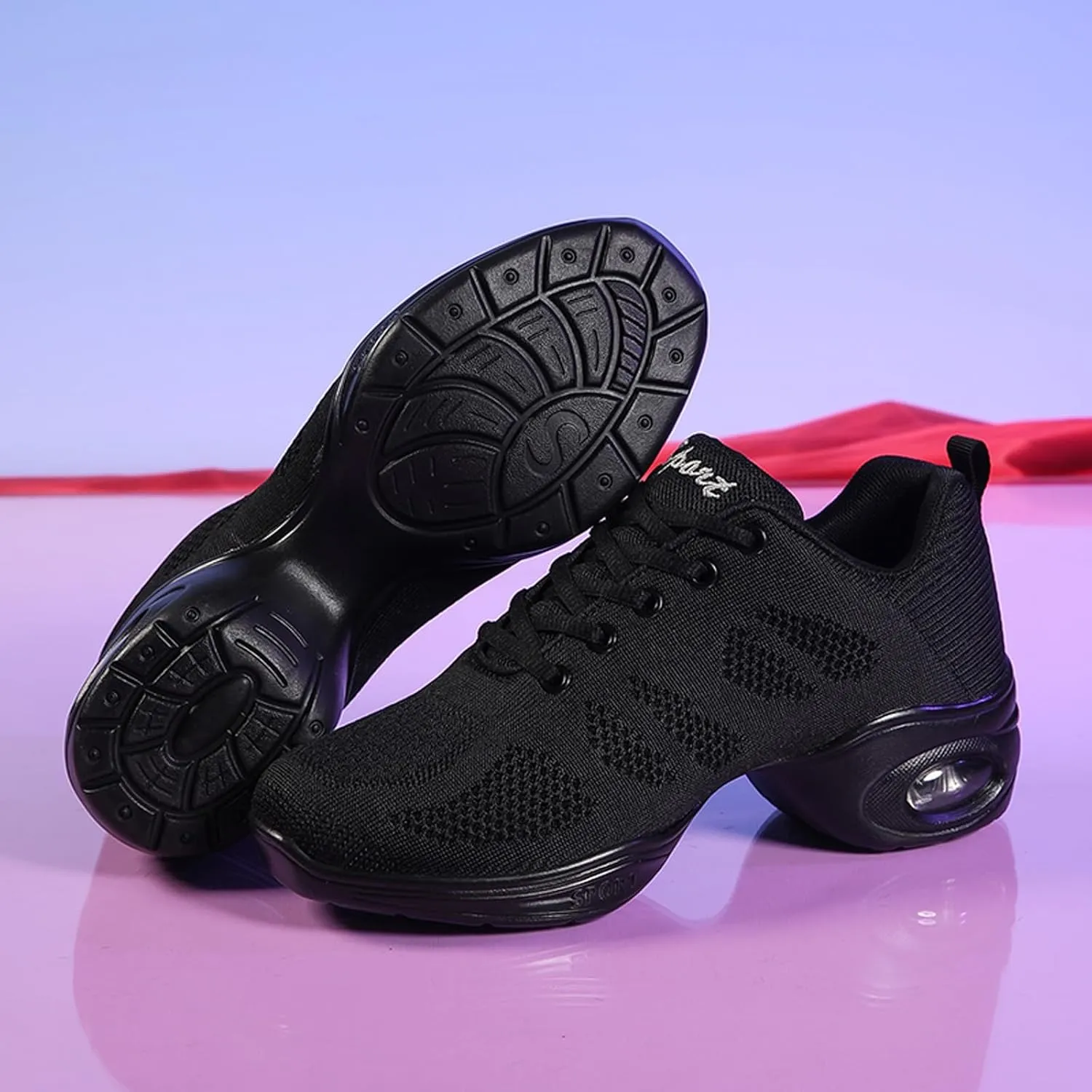 CERYTHRINA Women's Dance Shoes Lace-up Jazz Shoes Breathable Mesh Sneakers Air Cushion Athletic Walking Shoes