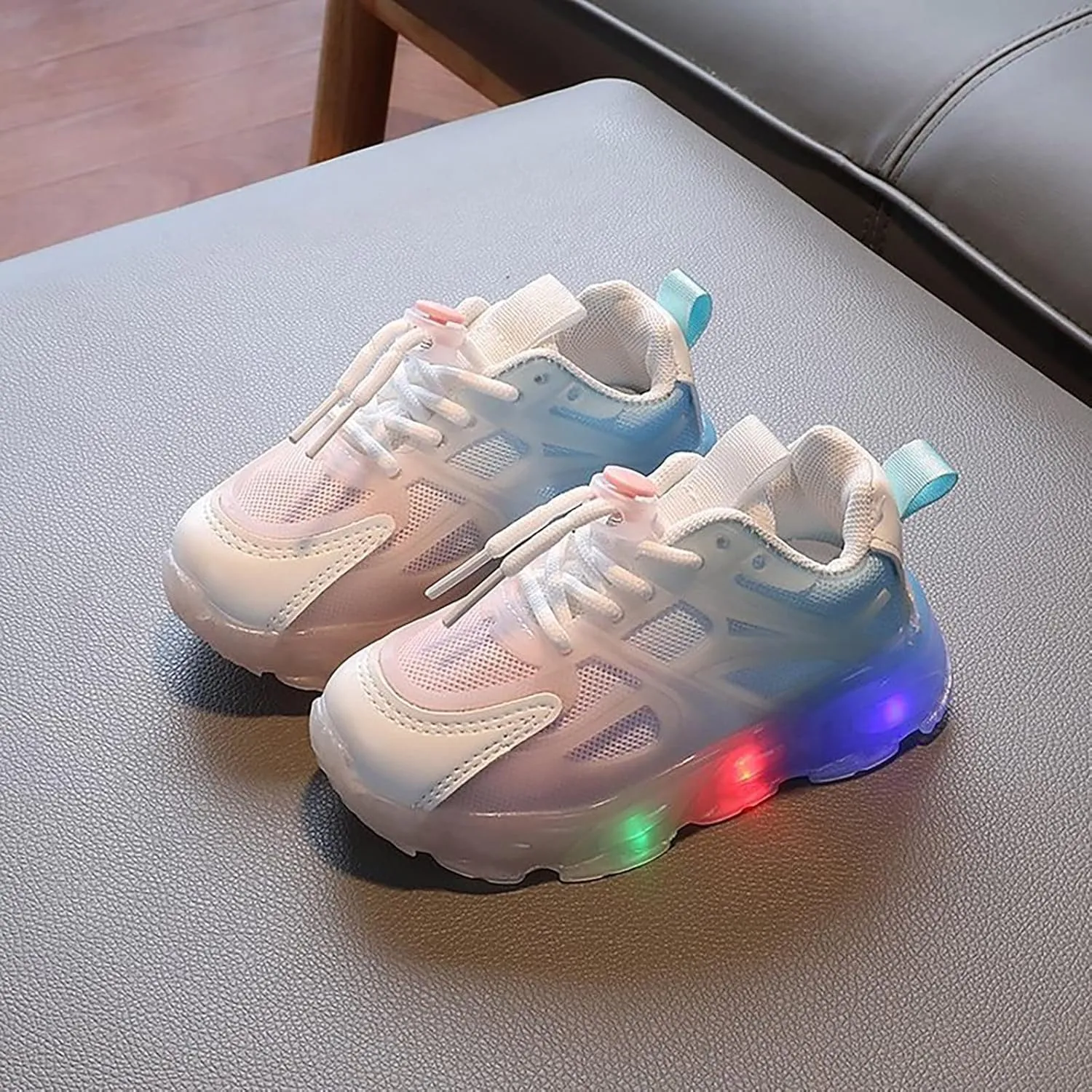 Children's Sneakers Color Gradient LED Light Shoes Dad Shoes Lace Up Soft Soles Shoes Toddler Girls Sneakers