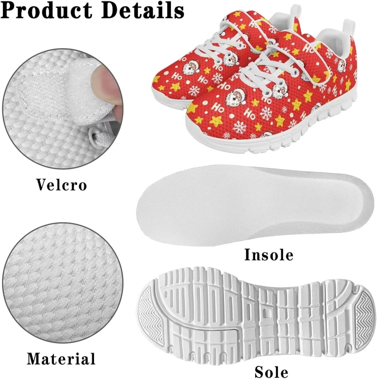 Christmas Shoes for Boys Girls Cozy Breathable Lightweight Anti-Slip Running Sneaker Strap School Athletic Tennis Sneakers for Children/Big Kids/Litter Boys Girls/Toddler