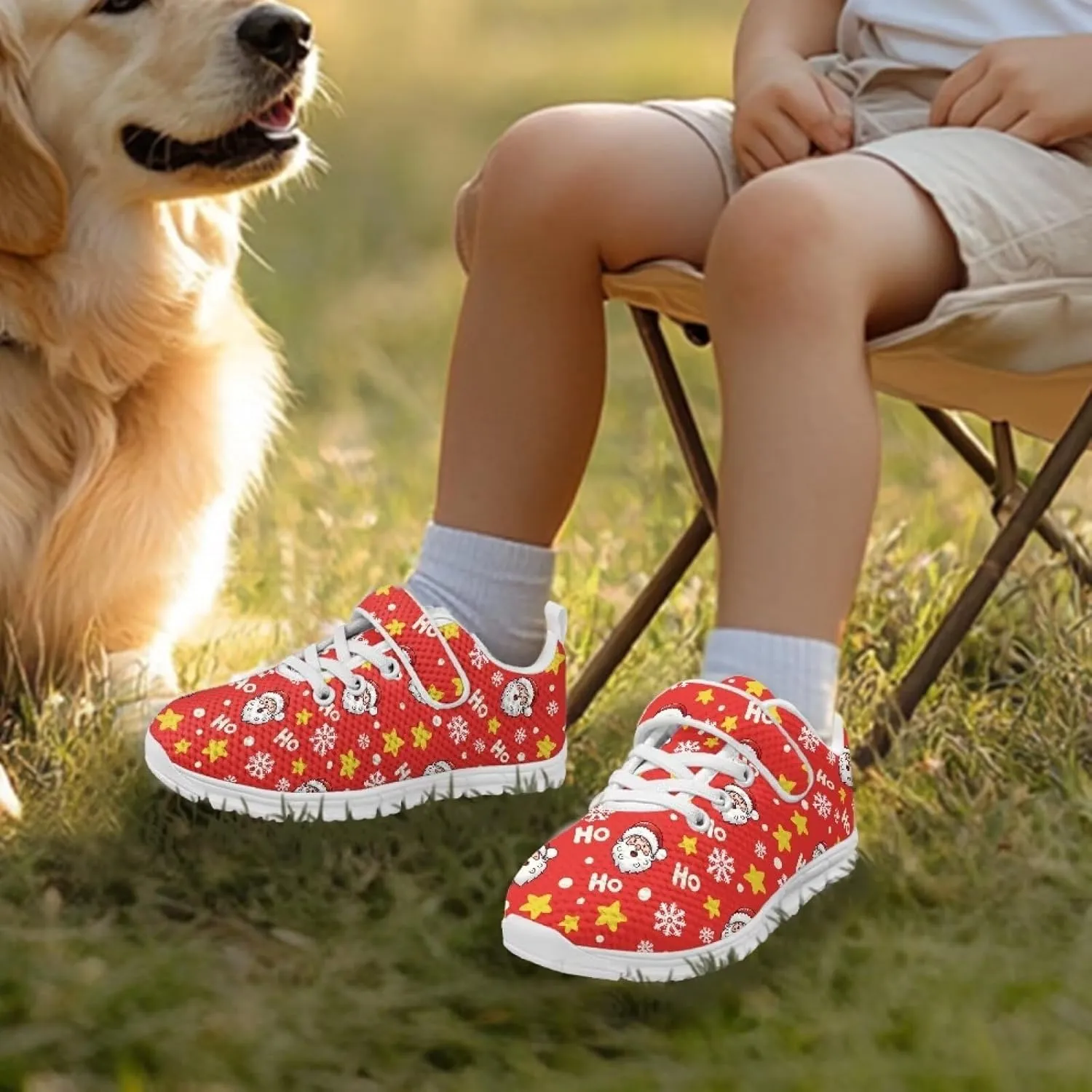 Christmas Shoes for Boys Girls Cozy Breathable Lightweight Anti-Slip Running Sneaker Strap School Athletic Tennis Sneakers for Children/Big Kids/Litter Boys Girls/Toddler