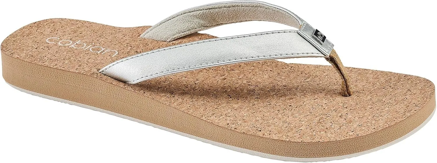Cobian Women's Capri Bounce Braided Synthetic Leather Strap Flip-Flop Sandals, Silver, 8