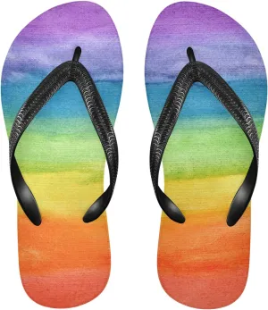 Colorful Striped Rainbow Womens Flip Flops Summer Beach Sandals Casual Thong Slippers Comfortable Shower Slippers Non Slip Water Sandals shoes S