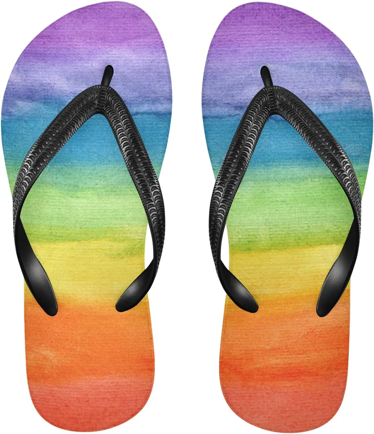 Colorful Striped Rainbow Womens Flip Flops Summer Beach Sandals Casual Thong Slippers Comfortable Shower Slippers Non Slip Water Sandals shoes S