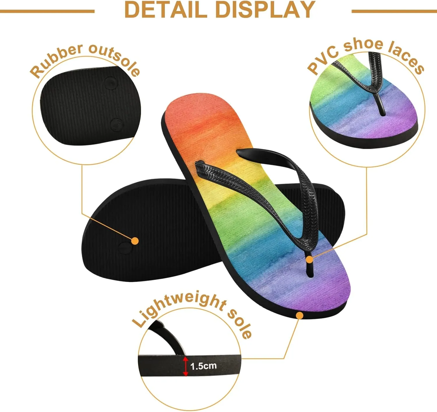 Colorful Striped Rainbow Womens Flip Flops Summer Beach Sandals Casual Thong Slippers Comfortable Shower Slippers Non Slip Water Sandals shoes S