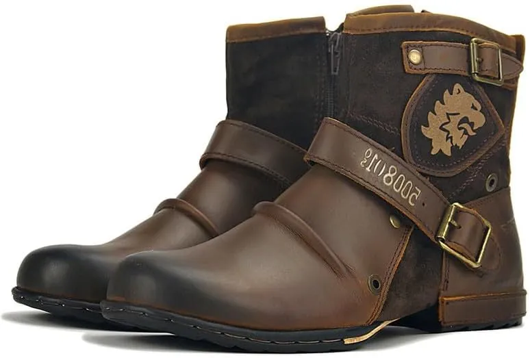 Cowboy Boots For Men Durable and Fashionable Retro Zipper Classic Short Boots For Spring Fall Square Toe Traditional Boots Western Boot
