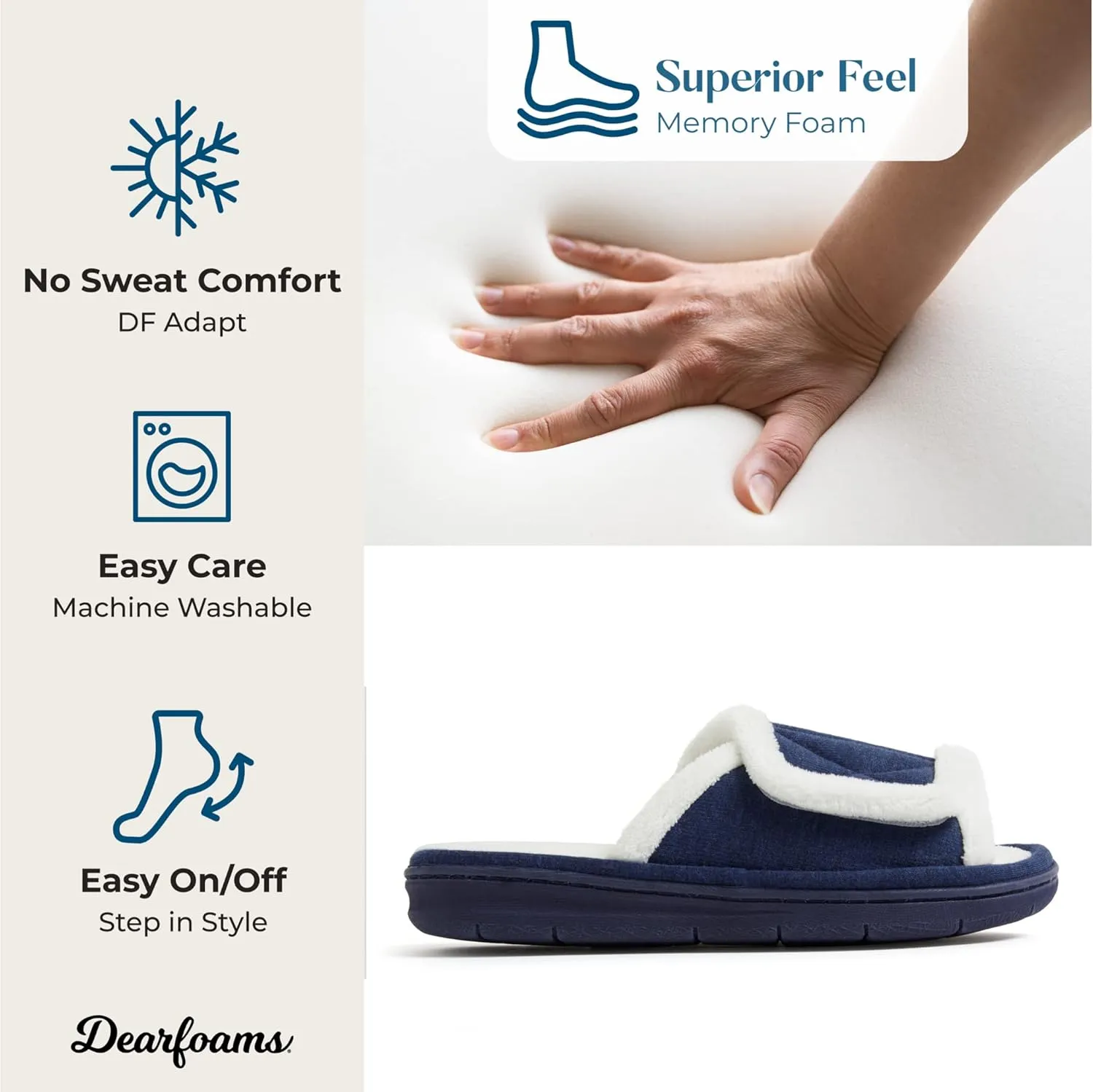 Dearfoams Women's Adjustable Indoor/Outdoor Machine Washable Memory Foam Slide
