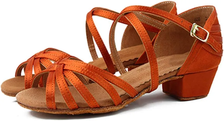 DKZSYIM Girls&Women's Satin Latin Dance Shoes Ballroom Performance Shoes,Model WZJTL