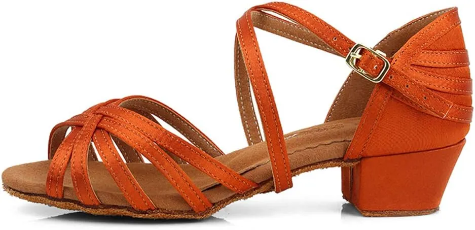 DKZSYIM Girls&Women's Satin Latin Dance Shoes Ballroom Performance Shoes,Model WZJTL