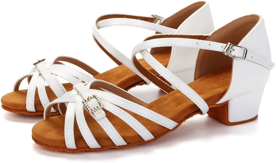 DKZSYIM Girls&Women's Satin Latin Dance Shoes Ballroom Performance Shoes,Model WZJTL