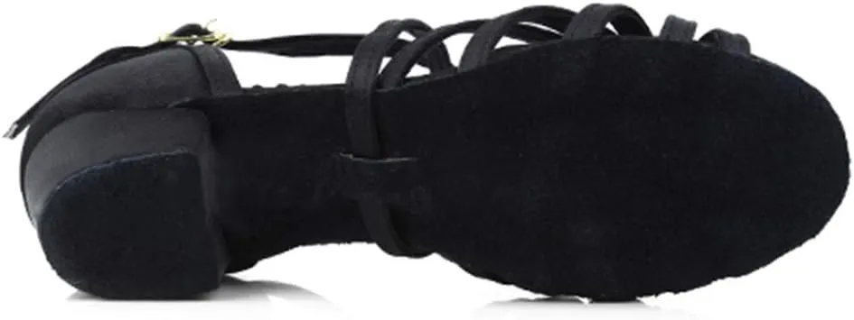 DKZSYIM Girls&Women's Satin Latin Dance Shoes Ballroom Performance Shoes,Model WZJTL