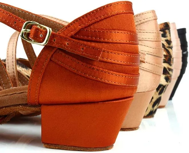 DKZSYIM Girls&Women's Satin Latin Dance Shoes Ballroom Performance Shoes,Model WZJTL