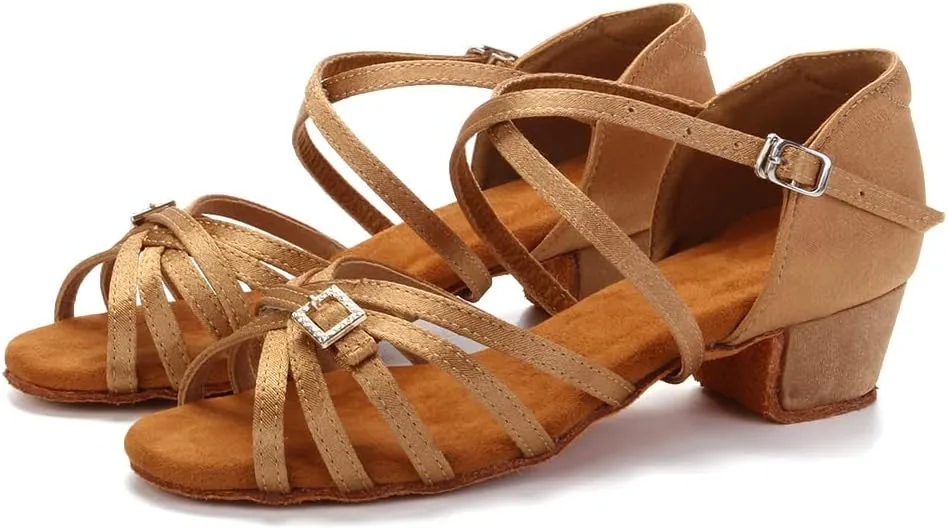 DKZSYIM Girls&Women's Satin Latin Dance Shoes Ballroom Performance Shoes,Model WZJTL