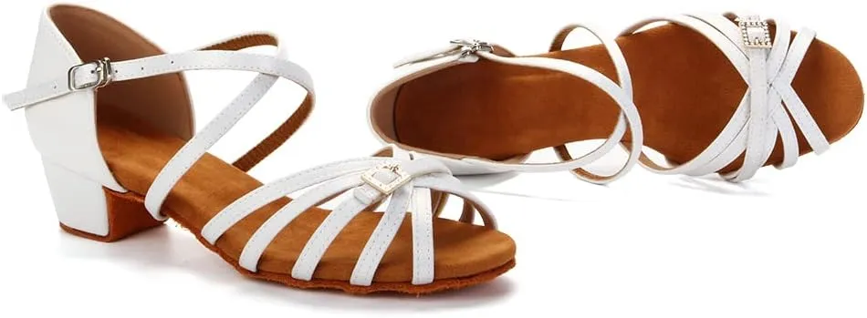 DKZSYIM Girls&Women's Satin Latin Dance Shoes Ballroom Performance Shoes,Model WZJTL