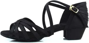 DKZSYIM Girls&Women's Satin Latin Dance Shoes Ballroom Performance Shoes,Model WZJTL