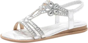Eduavar Orthopedic Sandals for Women, Sandals Women Fashion Bohemia Crystal Open Toe Low Wedge Sandals Breathable Sandals