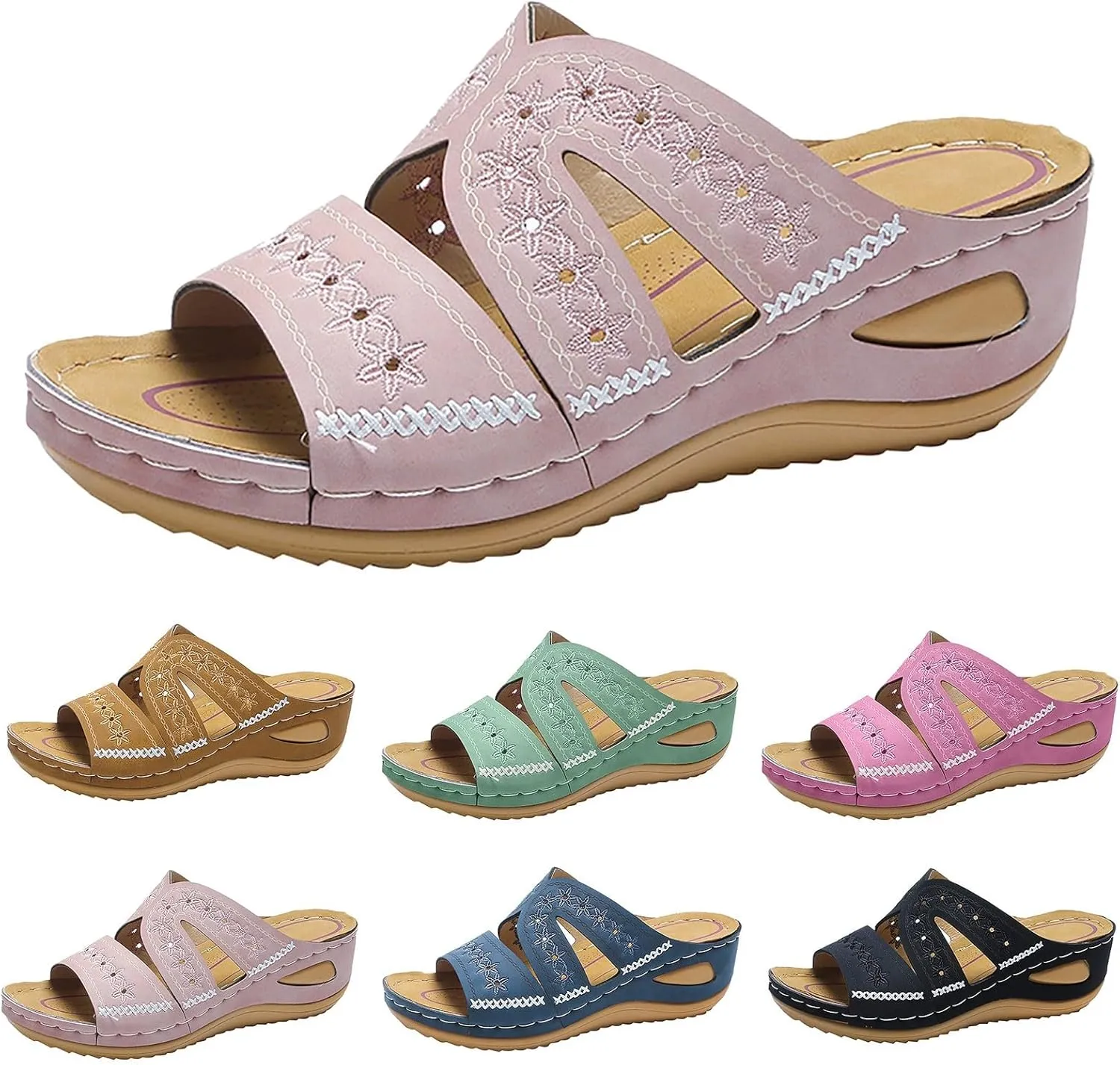 Eduavar Orthopedic Sandals for Women, Womens Sandals Casual Summer Low Wedge Sandals Breathable Open Toe Walking Sandals