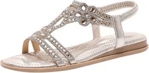 Eduavar Orthopedic Sandals for Women, Womens Sandals Dressy Bohemia Crystal Open Toe Low Wedge Sandals Breathable Sandals