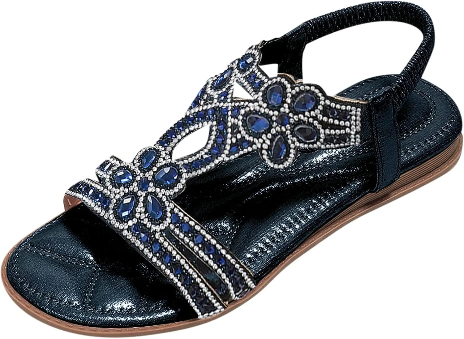 Eduavar Orthopedic Sandals for Women, Womens Sandals Dressy Bohemia Crystal Open Toe Low Wedge Sandals Breathable Sandals