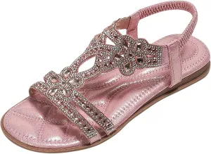 Eduavar Orthopedic Sandals for Women, Womens Sandals Dressy Bohemia Crystal Open Toe Low Wedge Sandals Breathable Sandals