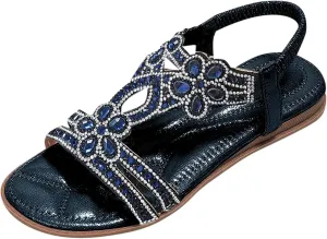 Eduavar Orthopedic Sandals for Women, Womens Sandals Dressy Bohemia Crystal Open Toe Low Wedge Sandals Breathable Sandals