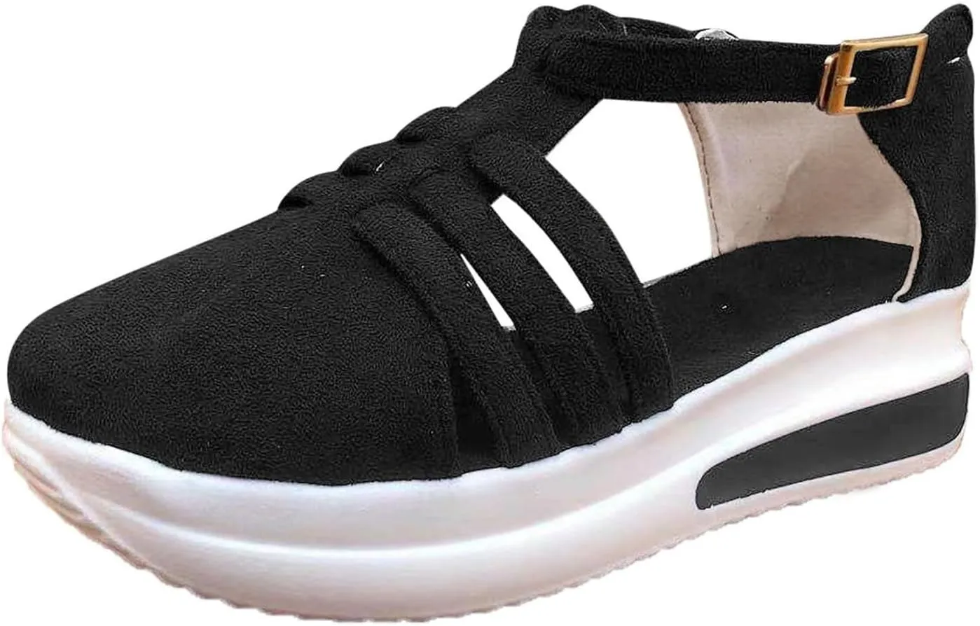 Eduavar Sandalias para Mujer, Orthopedic Sandals for Women Closed Toe Sandals Plarform Sandals with Back Strap