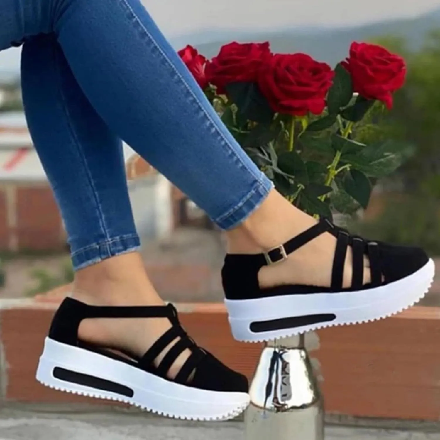 Eduavar Sandalias para Mujer, Orthopedic Sandals for Women Closed Toe Sandals Plarform Sandals with Back Strap