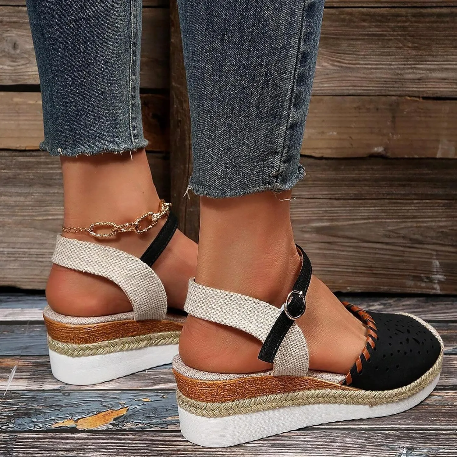 Eduavar Sandalias Para Mujer, Sandals Women Comfortable Close Toed Sandals Lace-up Flat Strap Sandals Shoes