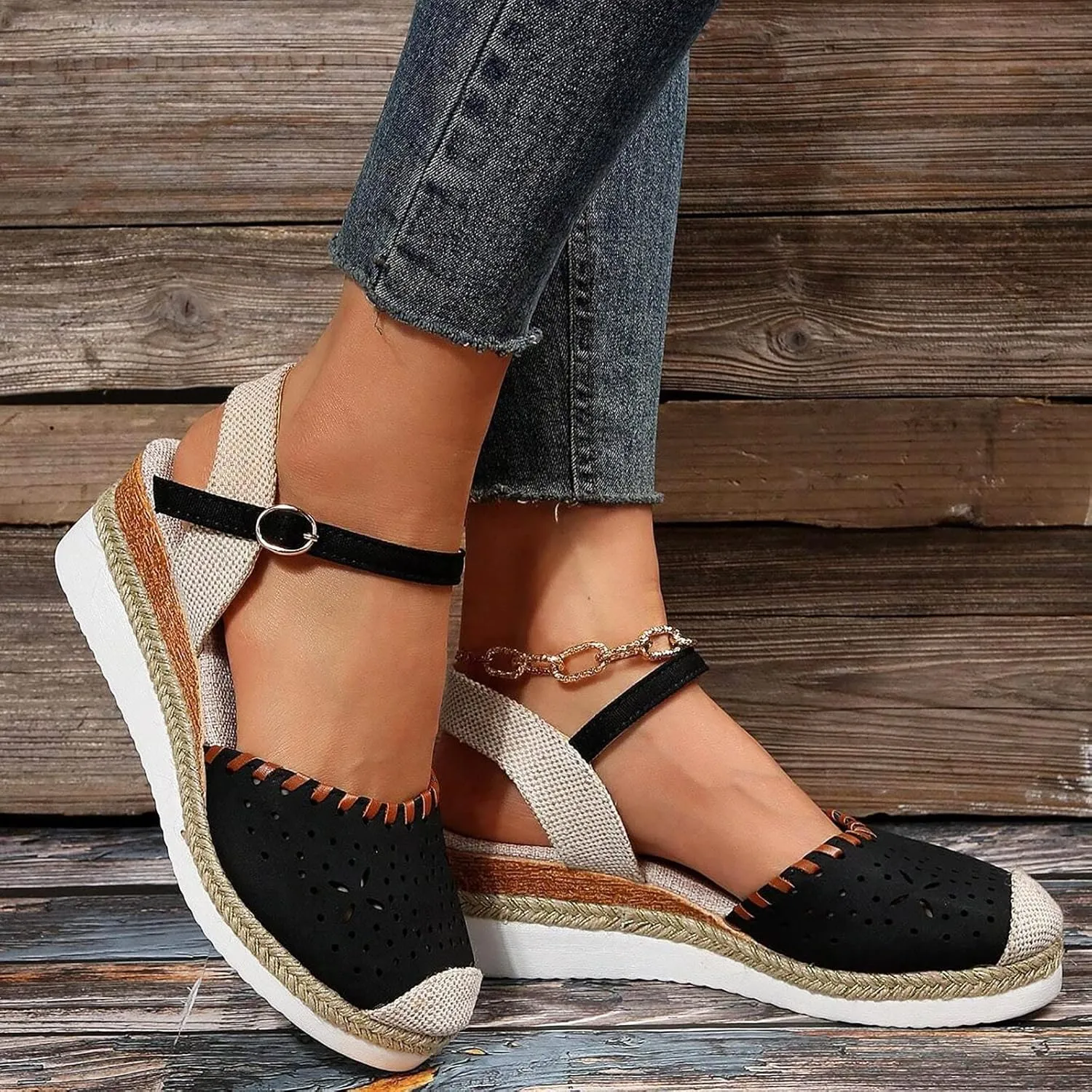 Eduavar Sandalias Para Mujer, Sandals Women Comfortable Close Toed Sandals Lace-up Flat Strap Sandals Shoes