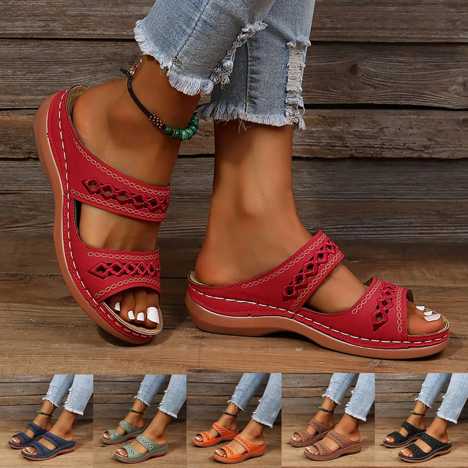 Eduavar Sandals for Women Casual Orthopedic Wedge Platform Sandals with Arch Support Comfortable Walking Slip on Slippers