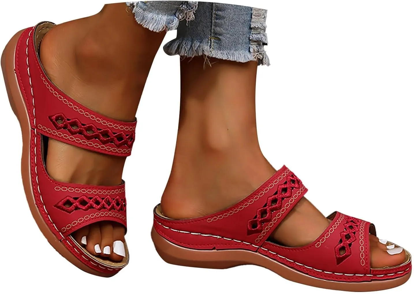 Eduavar Sandals for Women Casual Orthopedic Wedge Platform Sandals with Arch Support Comfortable Walking Slip on Slippers