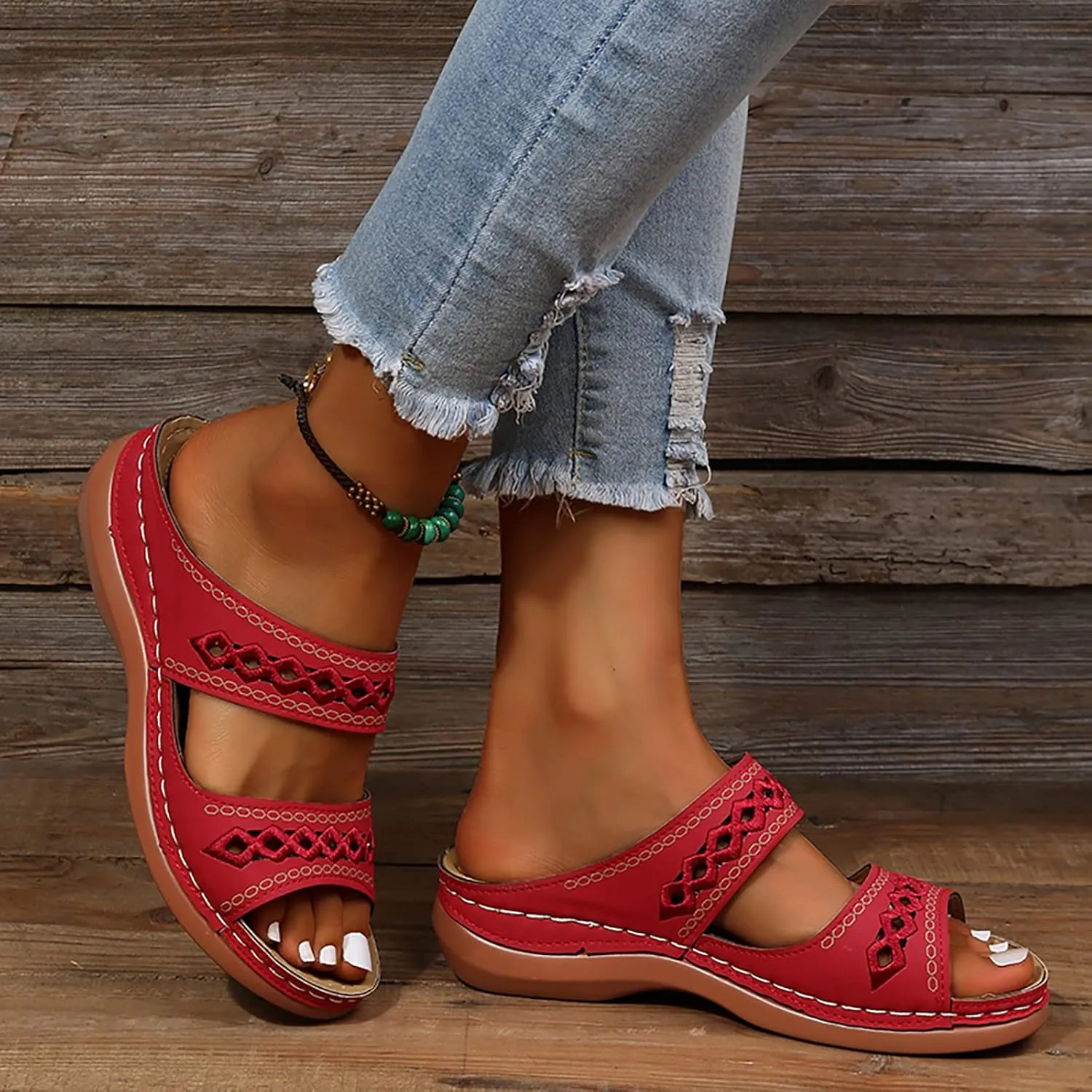 Eduavar Sandals for Women Casual Orthopedic Wedge Platform Sandals with Arch Support Comfortable Walking Slip on Slippers