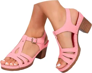 Eduavar Sandals for Women Dressy, Orthopedic Sandals for Women Ankle Strap Cut Out Sandals Breathable Heels Sandals